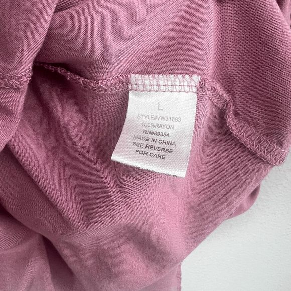 Adrienne Vittadini Blouse Round Neck Boxy Fit Ruffeled Long Sleeve Mauve Pink L - Picture 6 of 9